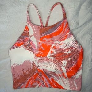 Brushstrokes Orange and Pink Cropped Racerback Old Navy PowerSoft Workout Tank